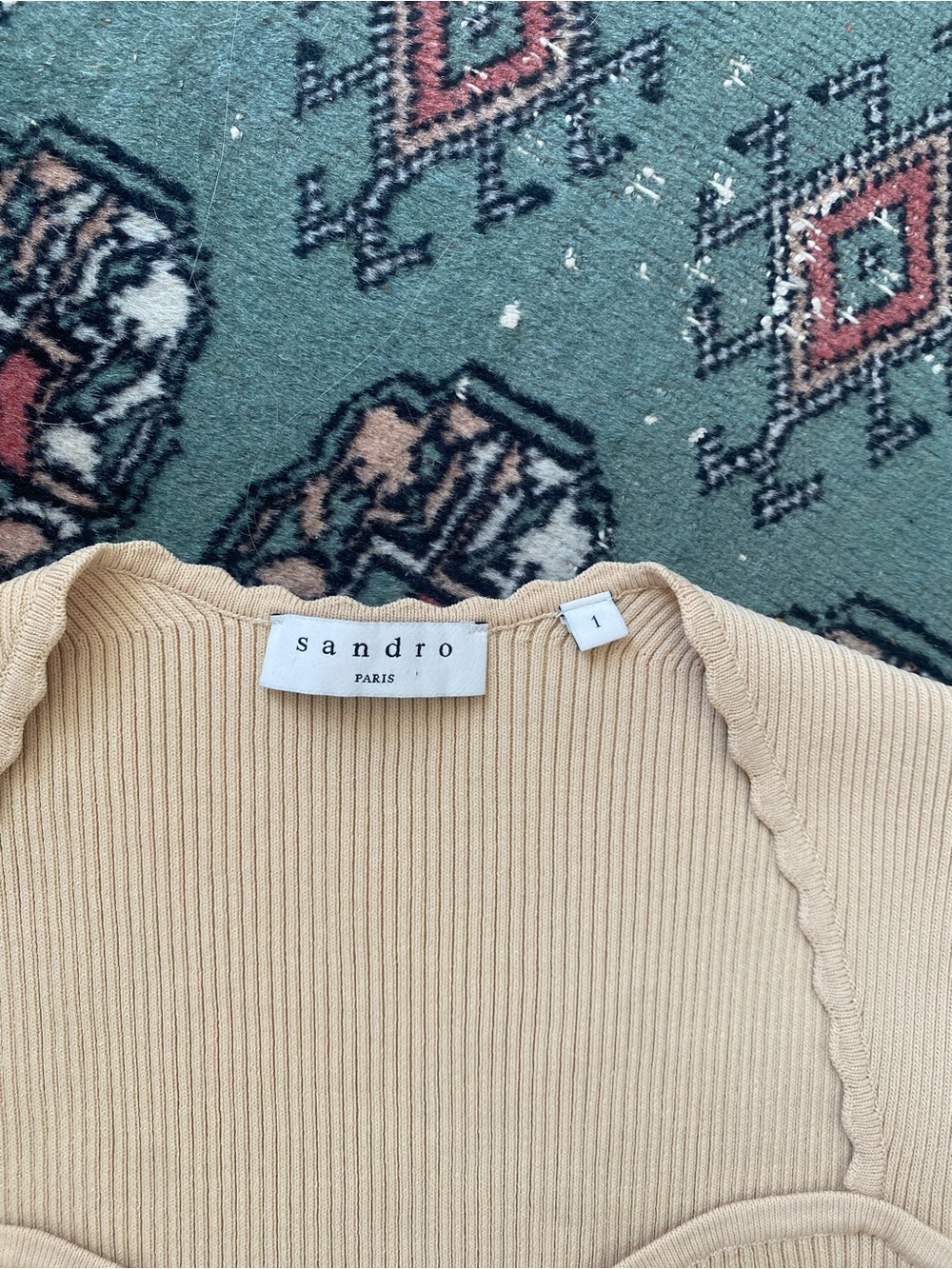 Sandro Beige Rib Knit Sweetheart Top - Picture 9 of 12